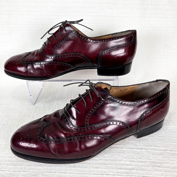 Salvatore Ferragamo Oxblood Leather Wingtip Oxford Dress Shoes Italian‎ 11 EEE
